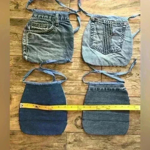 LOT OF 4 BABY BOY DENIM UPCYCLED MATERIAL QUILT BIBS - Picture 4 of 5